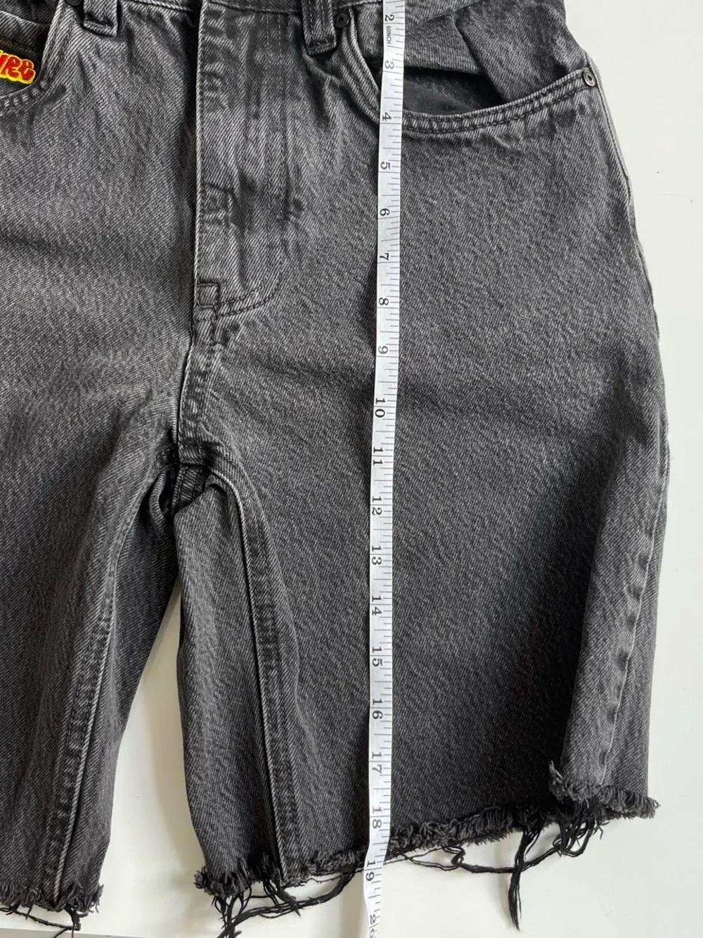Empyre Black Washed Denim Jean Shorts with Raw Hem baggie